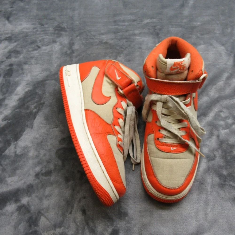Nike Sneakers Mens US 9 Safety Orange Leather Air Force 1 07' Mid‎ High Lace Up